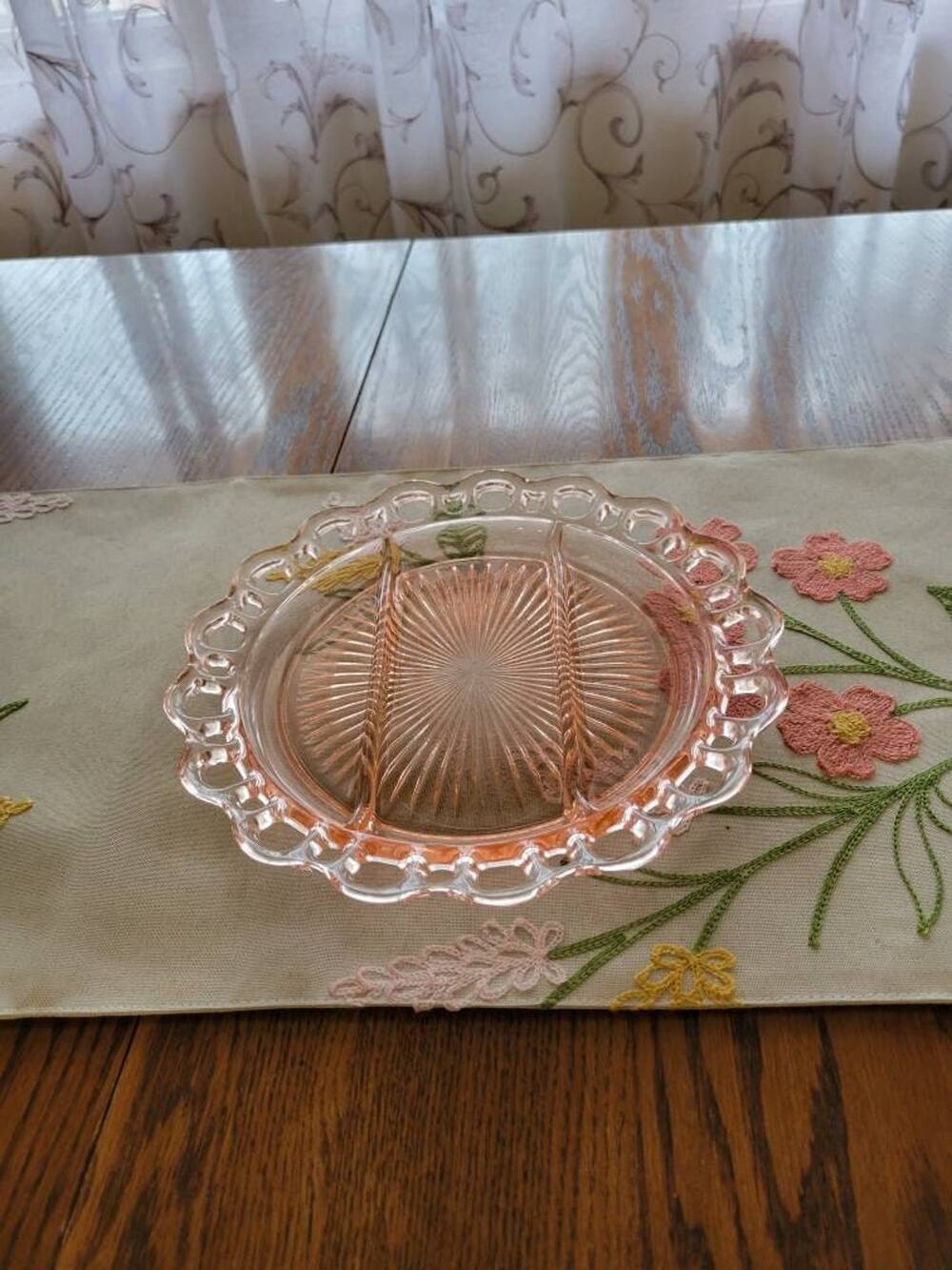 Vintage Pink Depression Glass Divided Relish Plate Hocking Old Colony Open Lace
